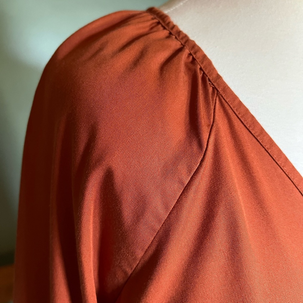 Elegant Rust V-Neck Dress - Picture 3 of 9